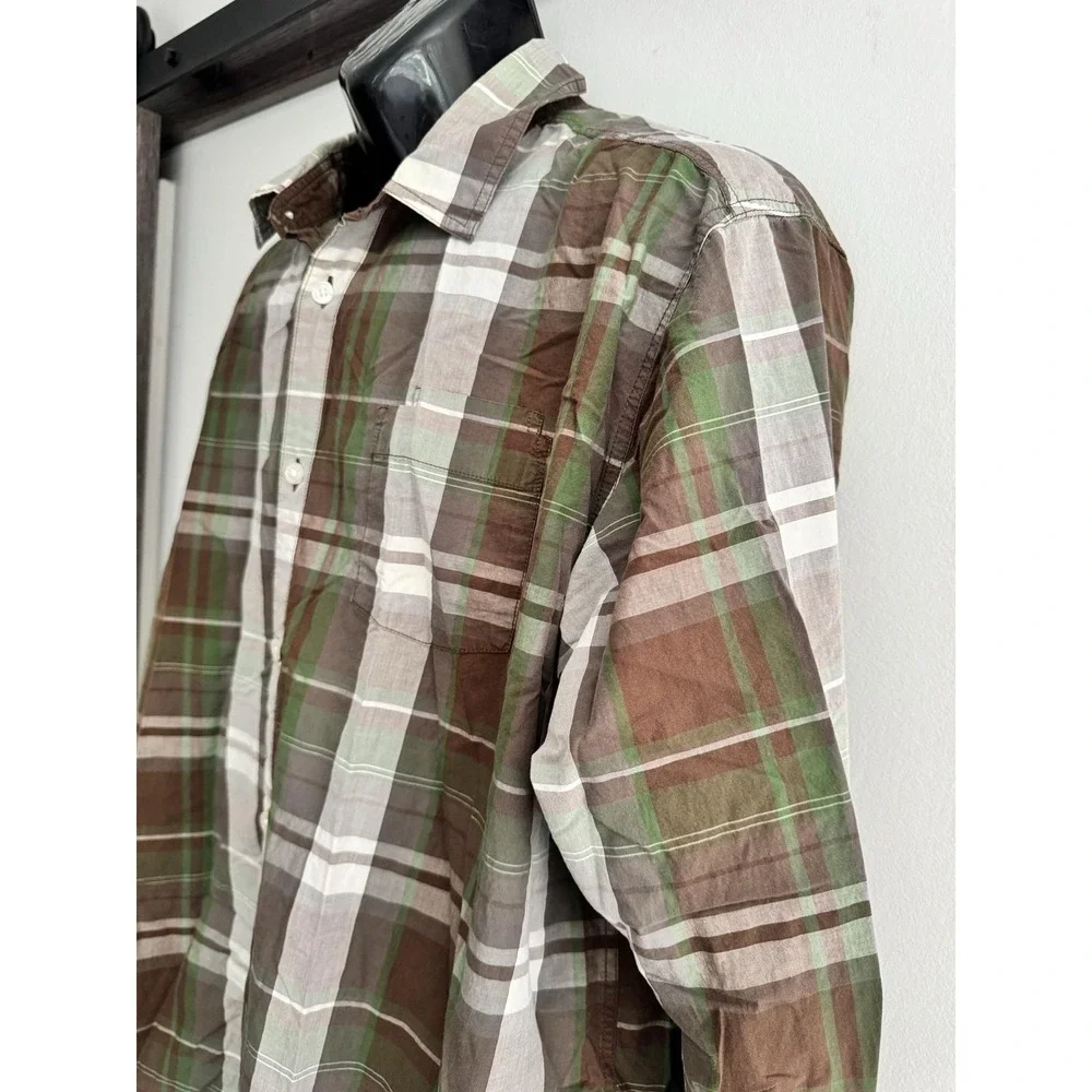 The North Face Shirt Mens 2XL Brown Plaid Long Sleeve Hiking Button-Up Casual